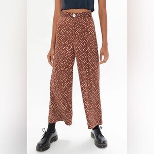 Urban Outfitters Olympia Satin Wide Leg Polka Dot Print Brown Pants
